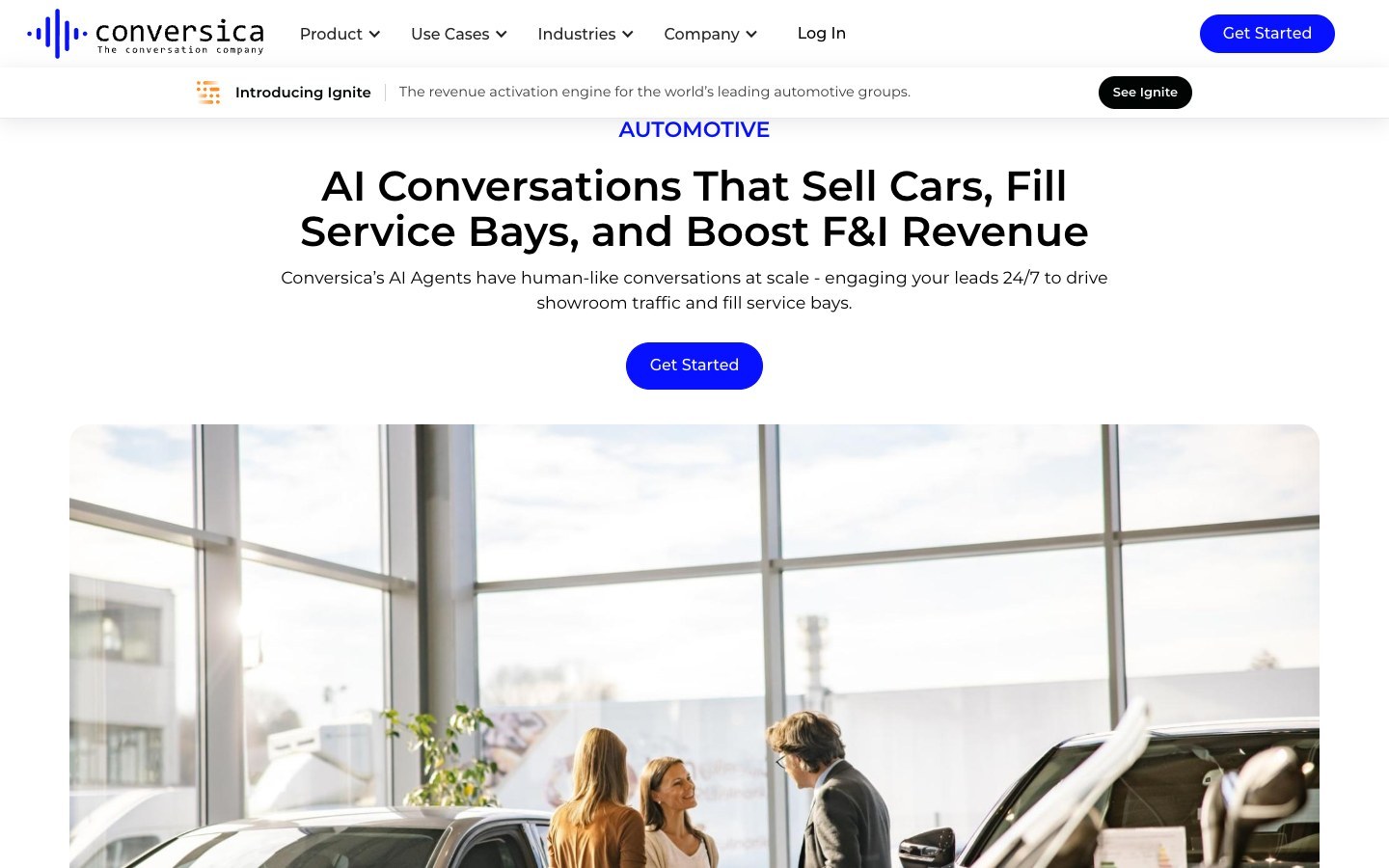 Страница Conversica для автодилеров. Рекламный макет. Источник. conversica.com/industries/automotive