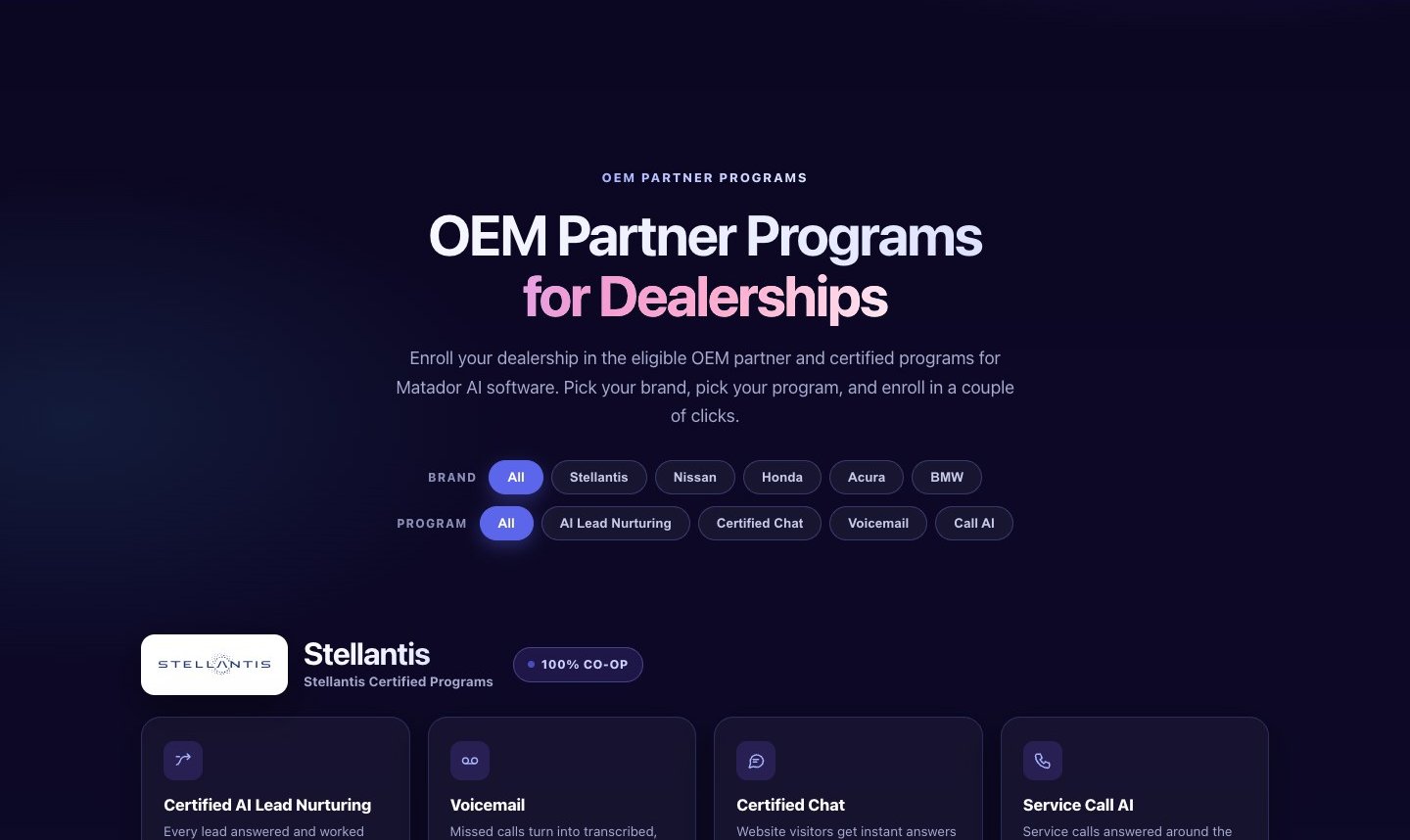Программы автопроизводителей. Рекламный макет. Источник. matador.ai/oem-partner-programs
