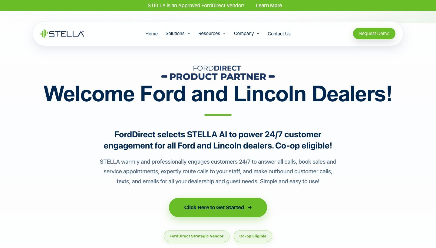 Страница STELLA для дилеров Ford и Lincoln. Рекламный макет. Источник. stellaautomotive.com/ford-direct