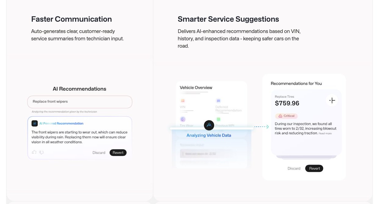 Рекомендации ИИ по осмотру. Рекламный макет. Источник. tekion.com, страница Service AI